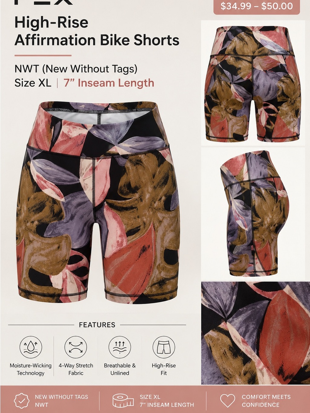 High-Rise Floral Print Bike Shorts — Black Multi